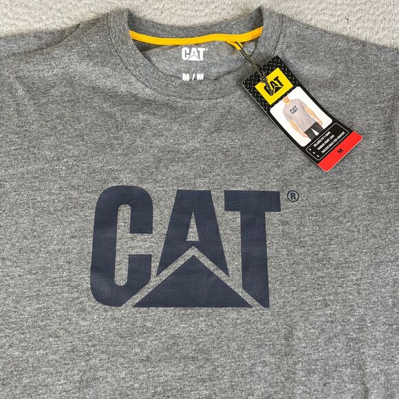 CAT Caterpillar T Shirt Mens Medium Grey Logo Crew Neck Short Sleeve Work Logo - Picture 3 of 10